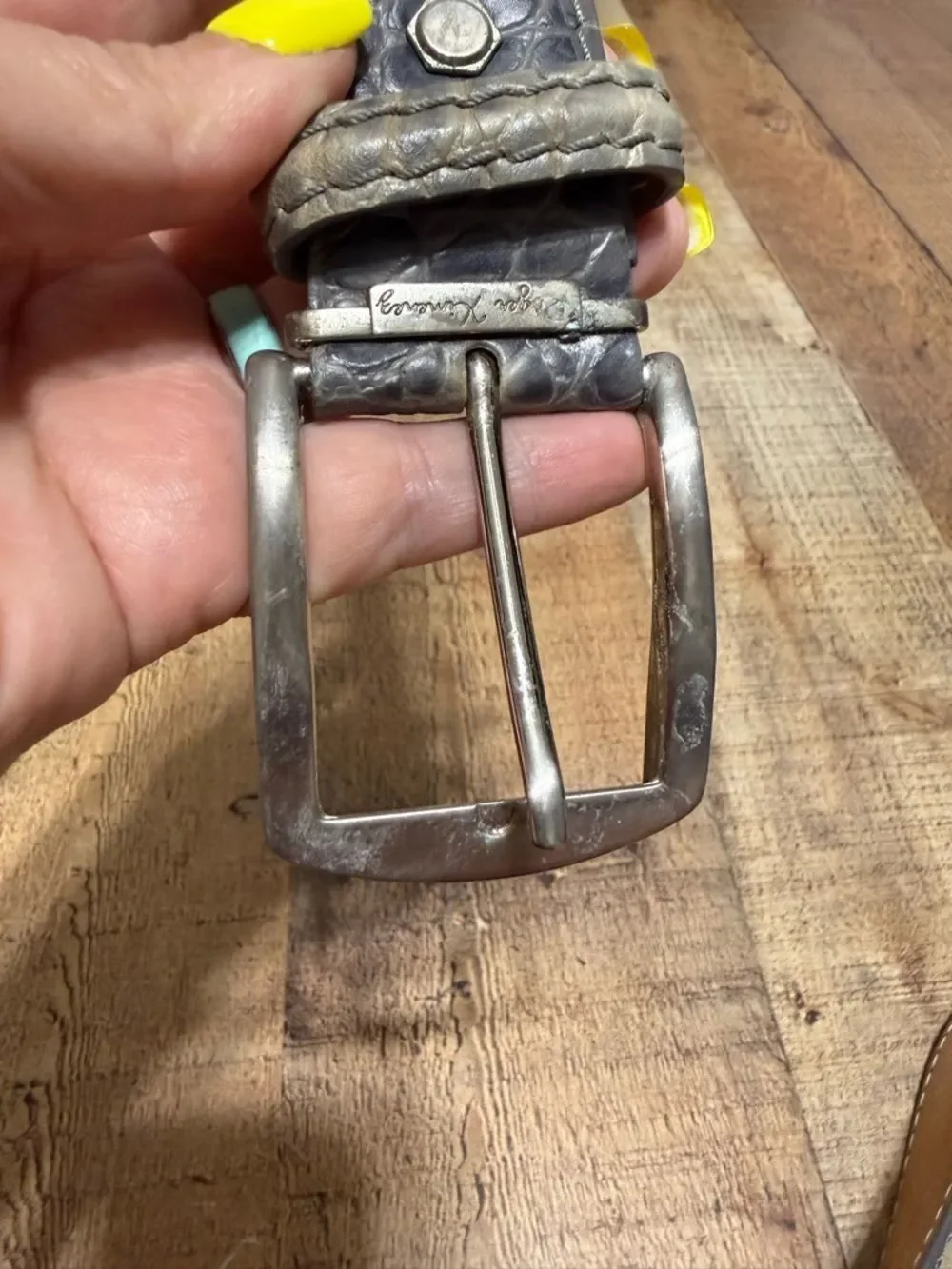 Roger Ximenez Gray Mock Croc Embossed Calf Leather Belt Luxury Gator Has Flaws*